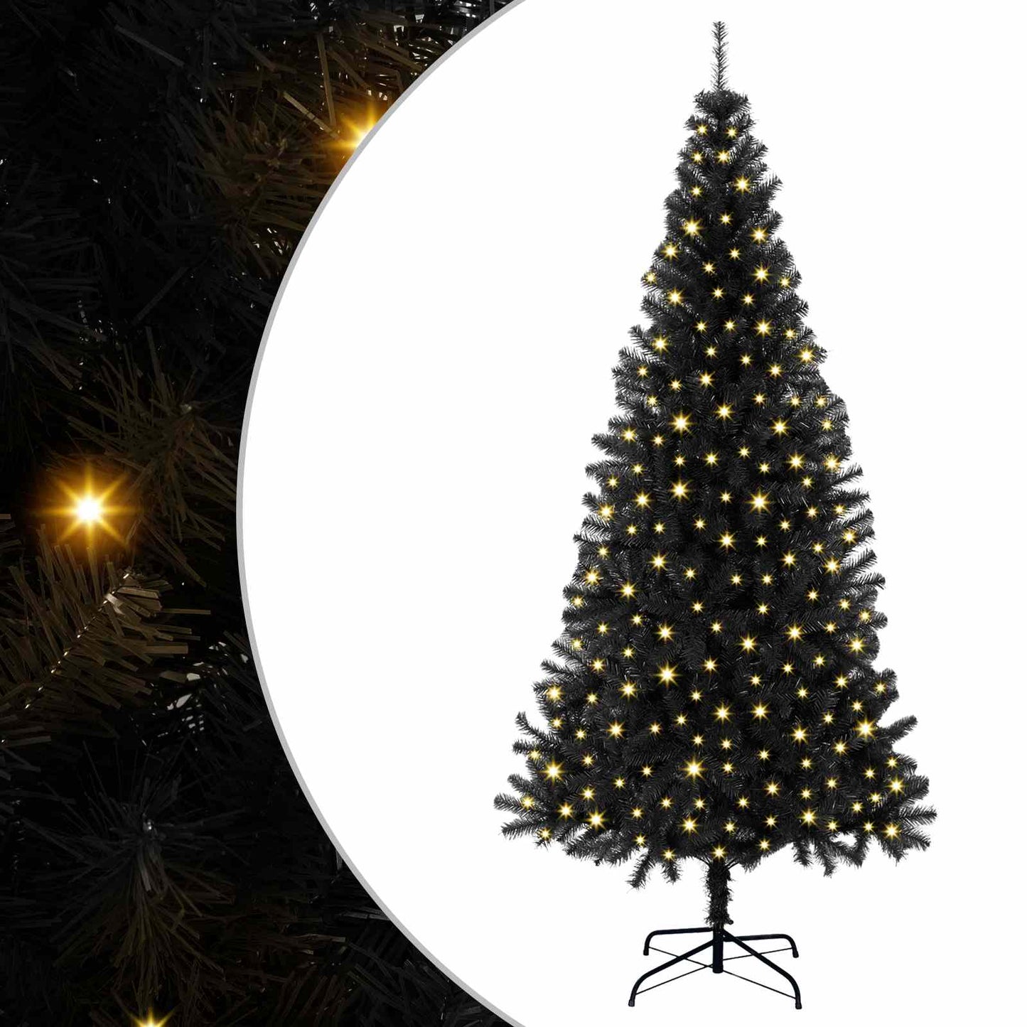 vidaXL Weihnachtsbaum mit 300 LEDs mit Ständer Schwarz 180 cm PVC