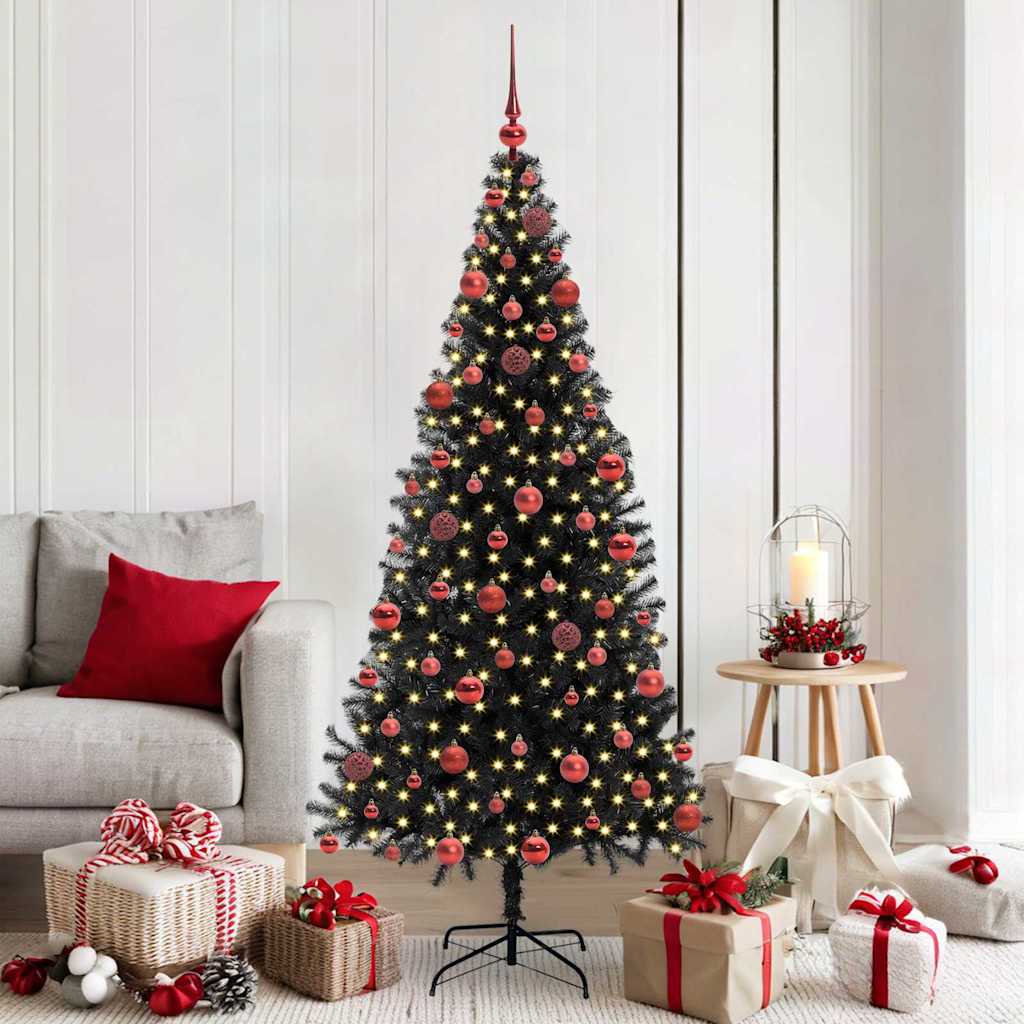 vidaXL Sapin de Noël avec 300 LED et support Noir 180 cm PVC