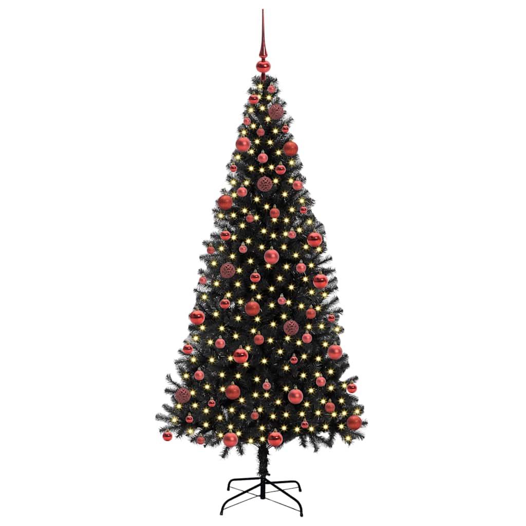vidaXL Sapin de Noël avec 300 LED et support Noir 180 cm PVC