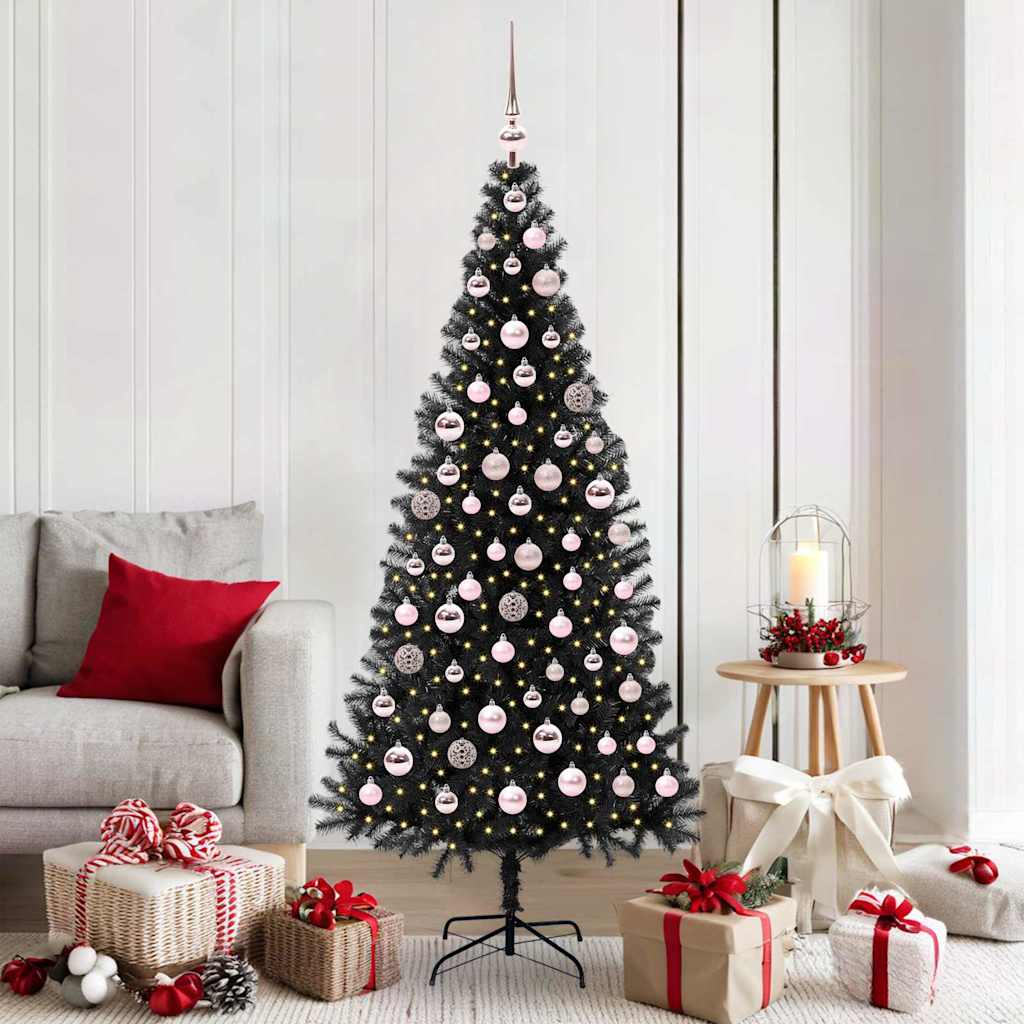 vidaXL Sapin de Noël avec 300 LED et support Noir 180 cm PVC