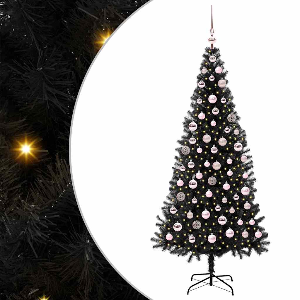 vidaXL Sapin de Noël avec 300 LED et support Noir 180 cm PVC