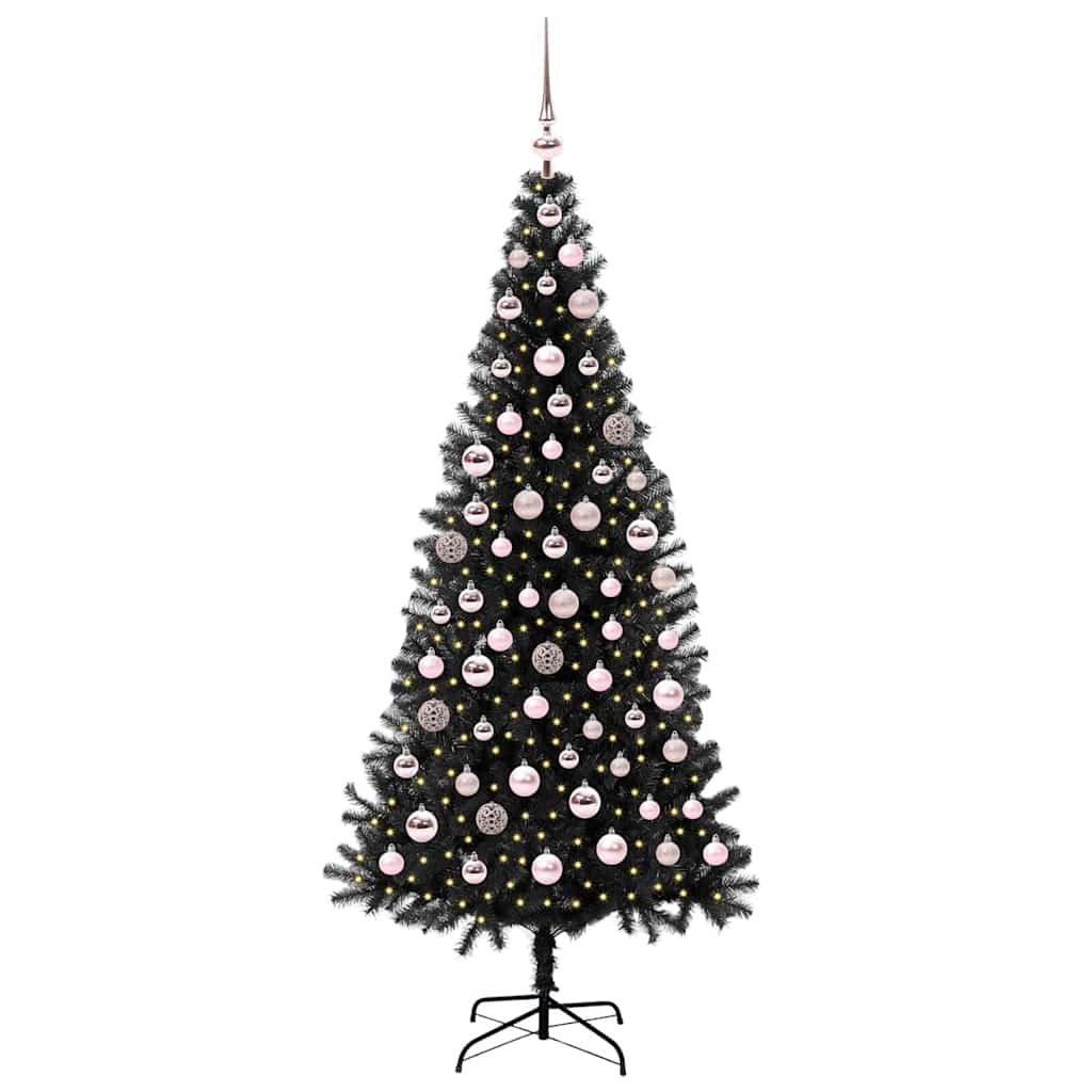 vidaXL Sapin de Noël avec 300 LED et support Noir 180 cm PVC