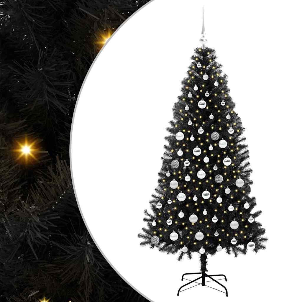 Weihnachtsbaum mit 300 LEDs mit Ständer Schwarz 180 cm PVC