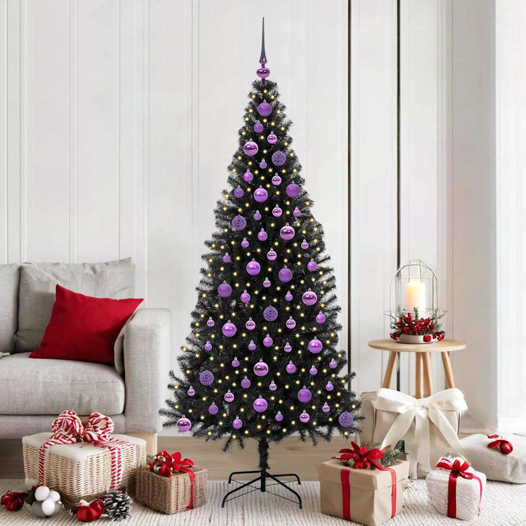 vidaXL Sapin de Noël avec 300 LED et support Noir 180 cm PVC