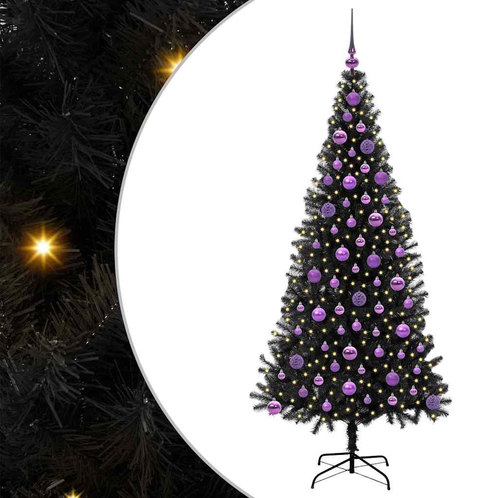 vidaXL Sapin de Noël avec 300 LED et support Noir 180 cm PVC