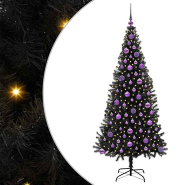 vidaXL Sapin de Noël avec 300 LED et support Noir 180 cm PVC