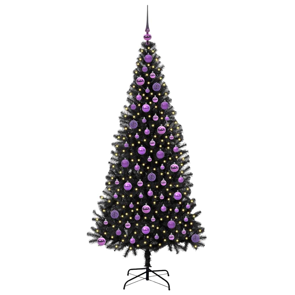 vidaXL Sapin de Noël avec 300 LED et support Noir 180 cm PVC