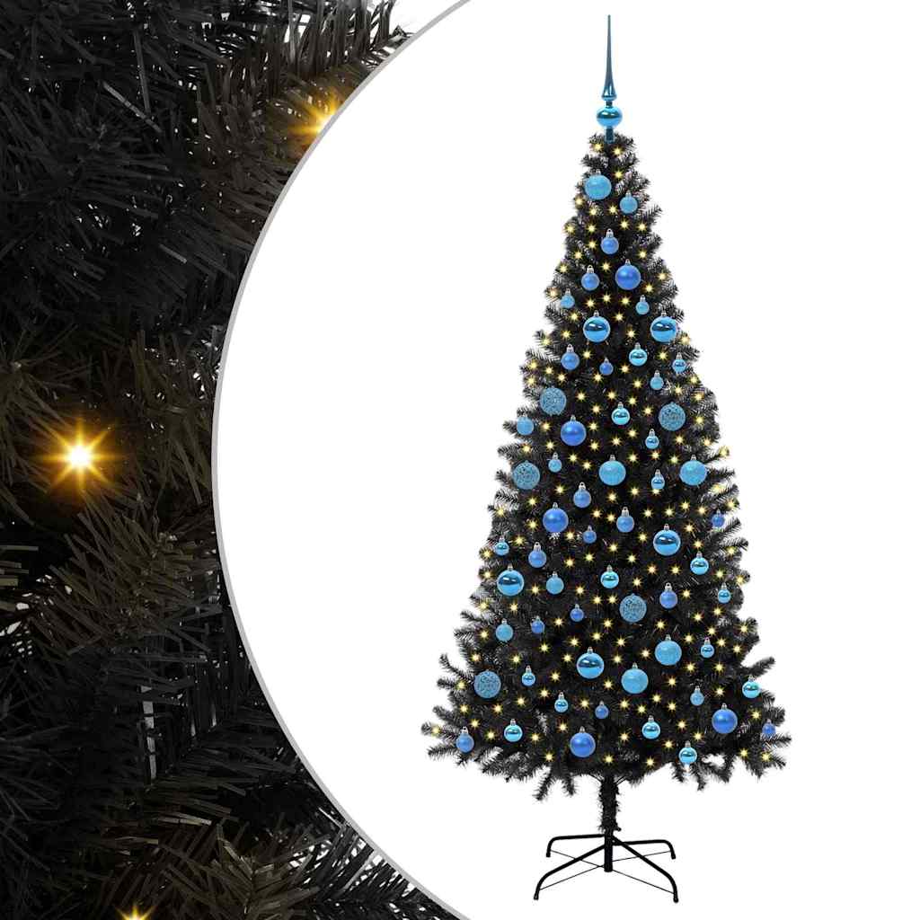 Weihnachtsbaum mit 300 LEDs mit Ständer Schwarz 180 cm PVC