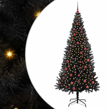 vidaXL Sapin de Noël avec 300 LED et support Noir 210 cm PVC