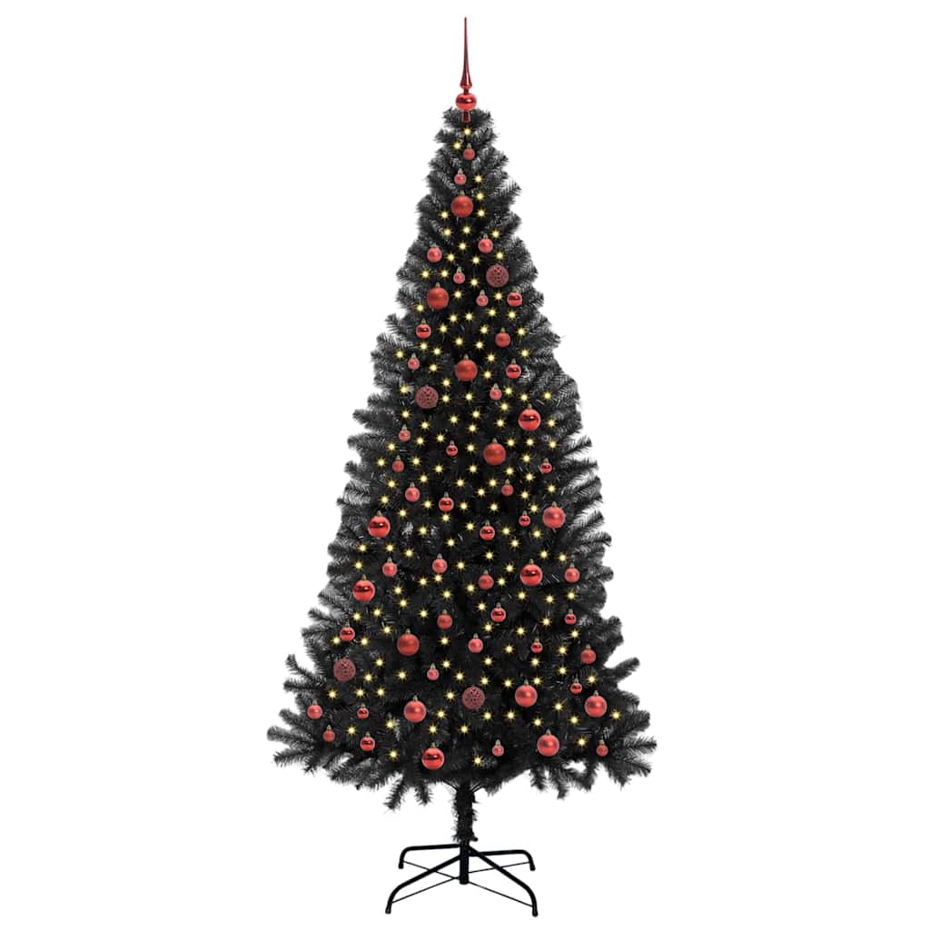 Weihnachtsbaum mit 300 LEDs mit Ständer Schwarz 210 cm PVC