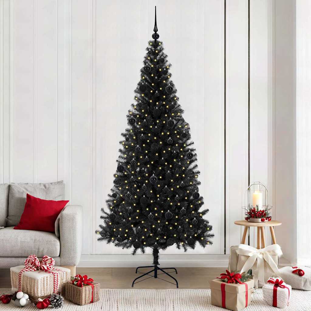 Weihnachtsbaum mit 300 LEDs mit Ständer Schwarz 210 cm PVC