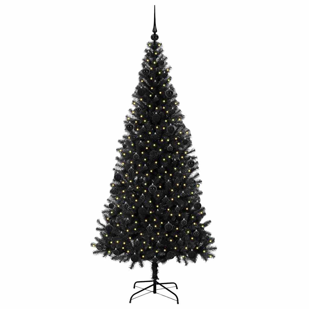 Weihnachtsbaum mit 300 LEDs mit Ständer Schwarz 210 cm PVC