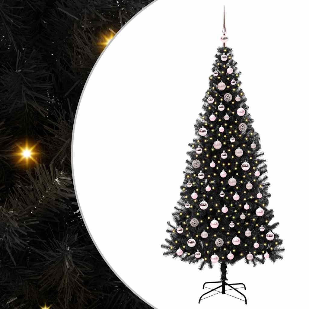Weihnachtsbaum mit 300 LEDs mit Ständer Schwarz 210 cm PVC