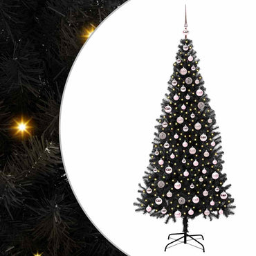vidaXL Sapin de Noël avec 300 LED et support Noir 210 cm PVC