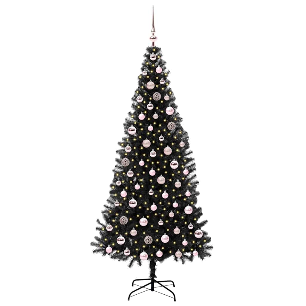Weihnachtsbaum mit 300 LEDs mit Ständer Schwarz 210 cm PVC