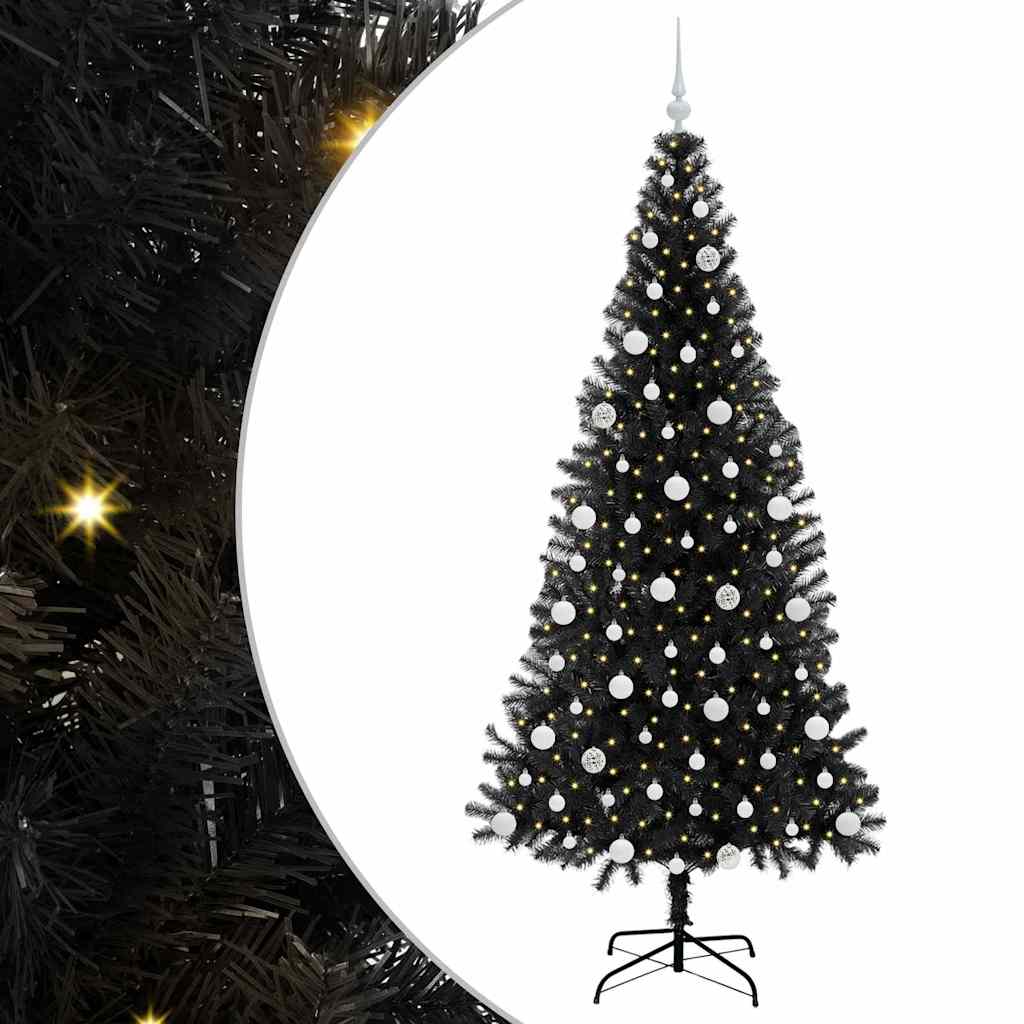 Weihnachtsbaum mit 300 LEDs mit Ständer Schwarz 210 cm PVC