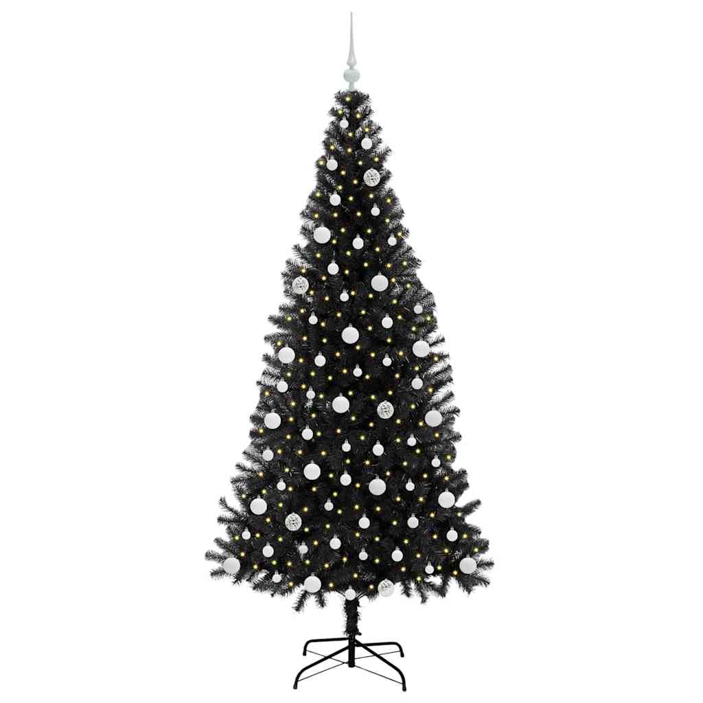 Weihnachtsbaum mit 300 LEDs mit Ständer Schwarz 210 cm PVC