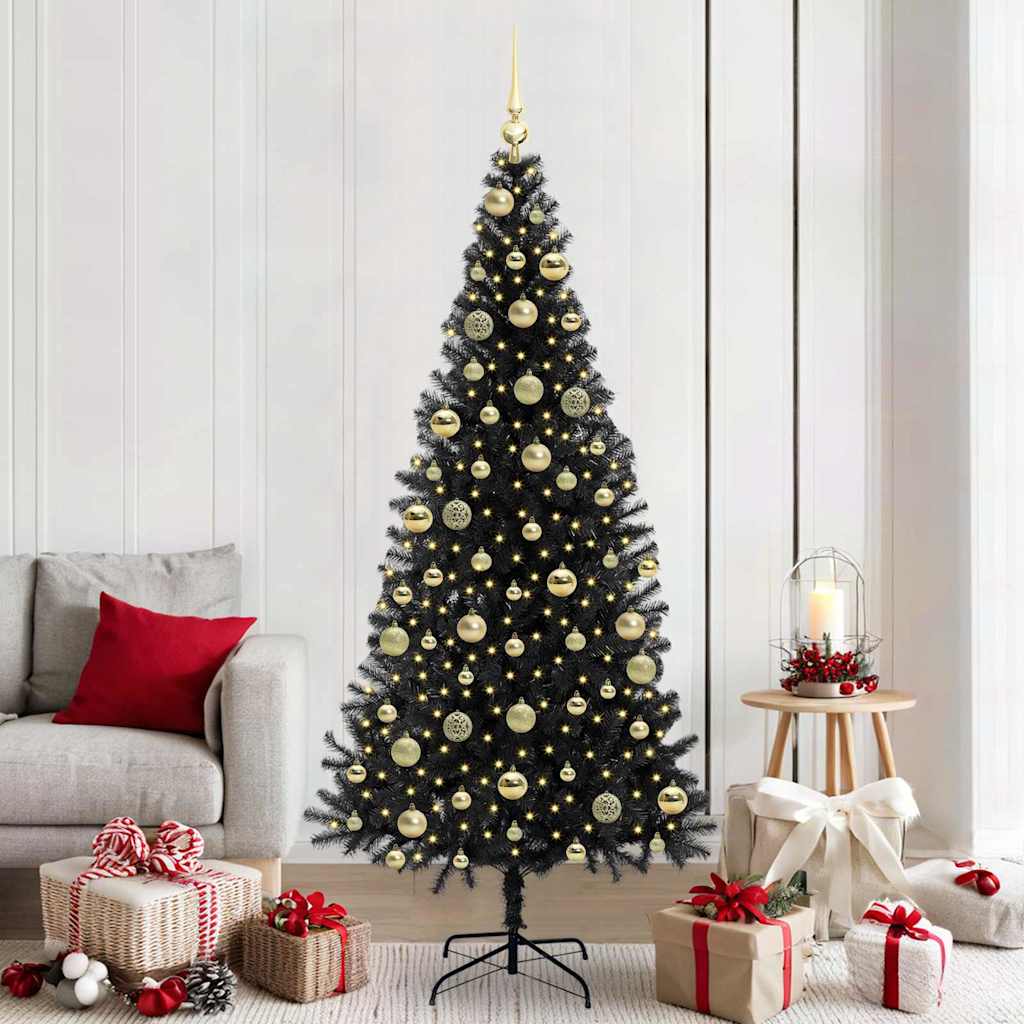 vidaXL Weihnachtsbaum mit 300 LEDs mit Ständer Schwarz 210 cm PVC