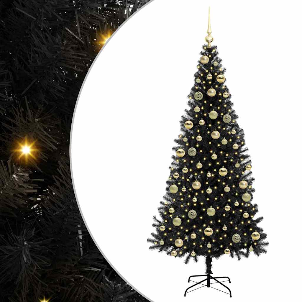 vidaXL Weihnachtsbaum mit 300 LEDs mit Ständer Schwarz 210 cm PVC