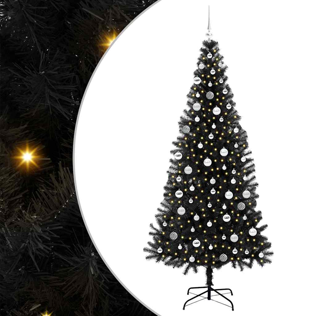 Weihnachtsbaum mit 300 LEDs mit Ständer Schwarz 210 cm PVC