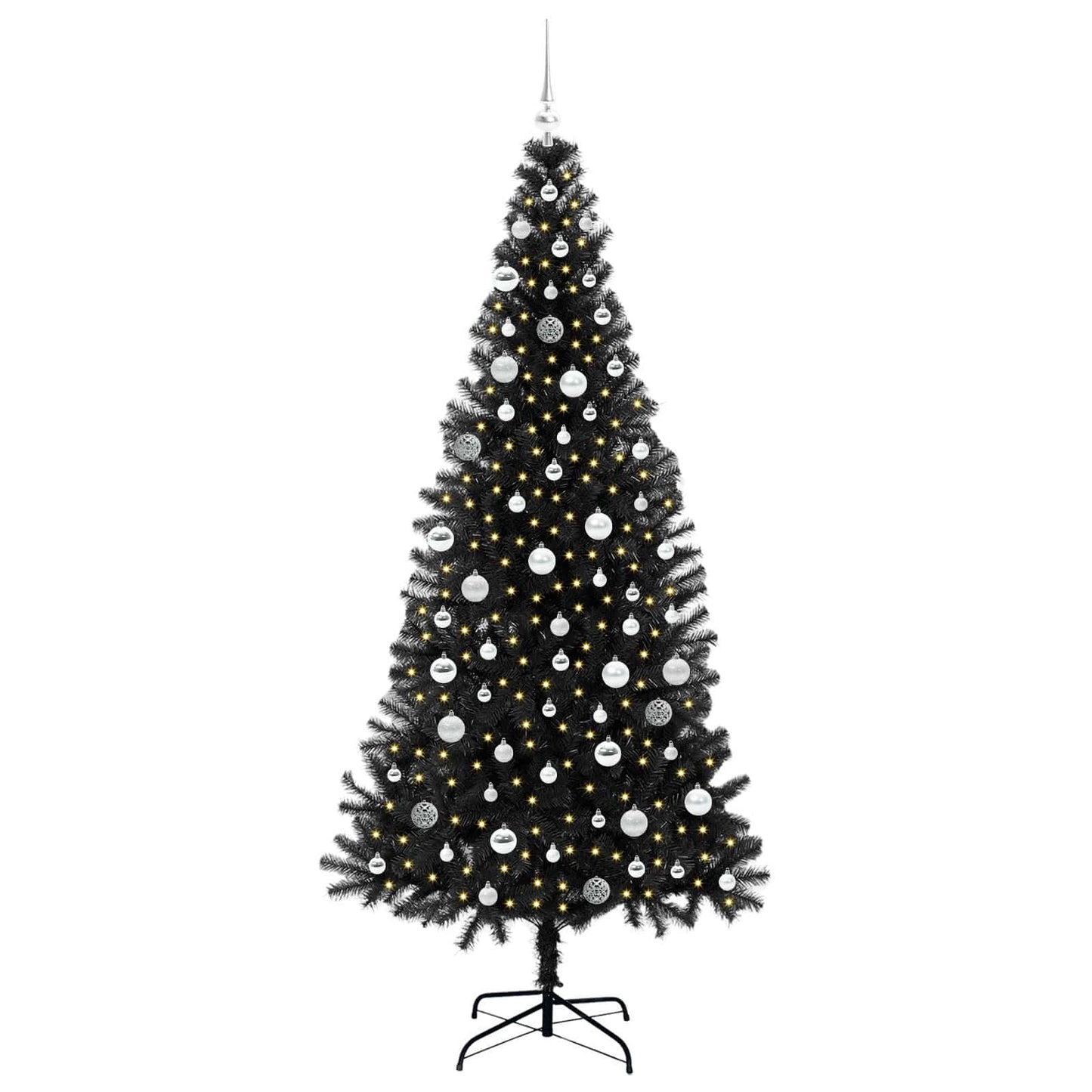 Weihnachtsbaum mit 300 LEDs mit Ständer Schwarz 210 cm PVC