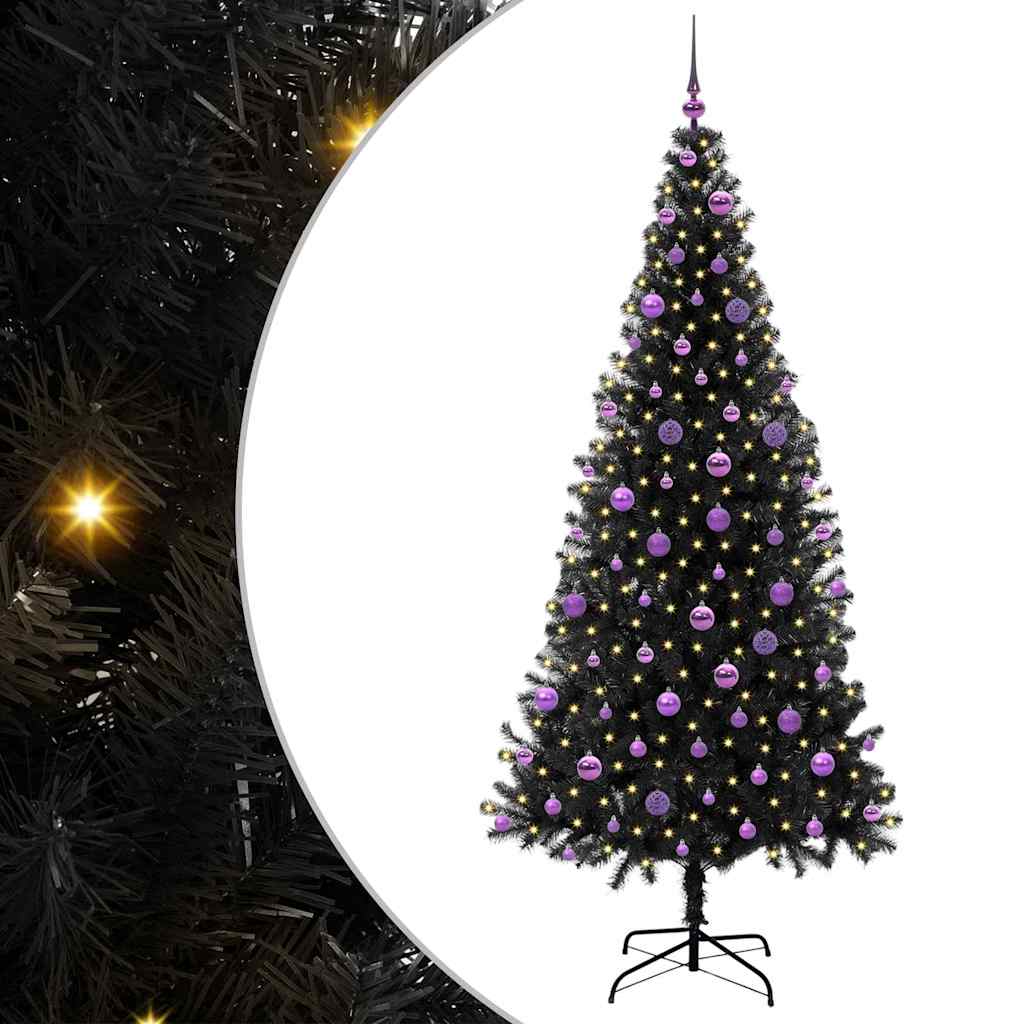 Weihnachtsbaum mit 300 LEDs mit Ständer Schwarz 210 cm PVC