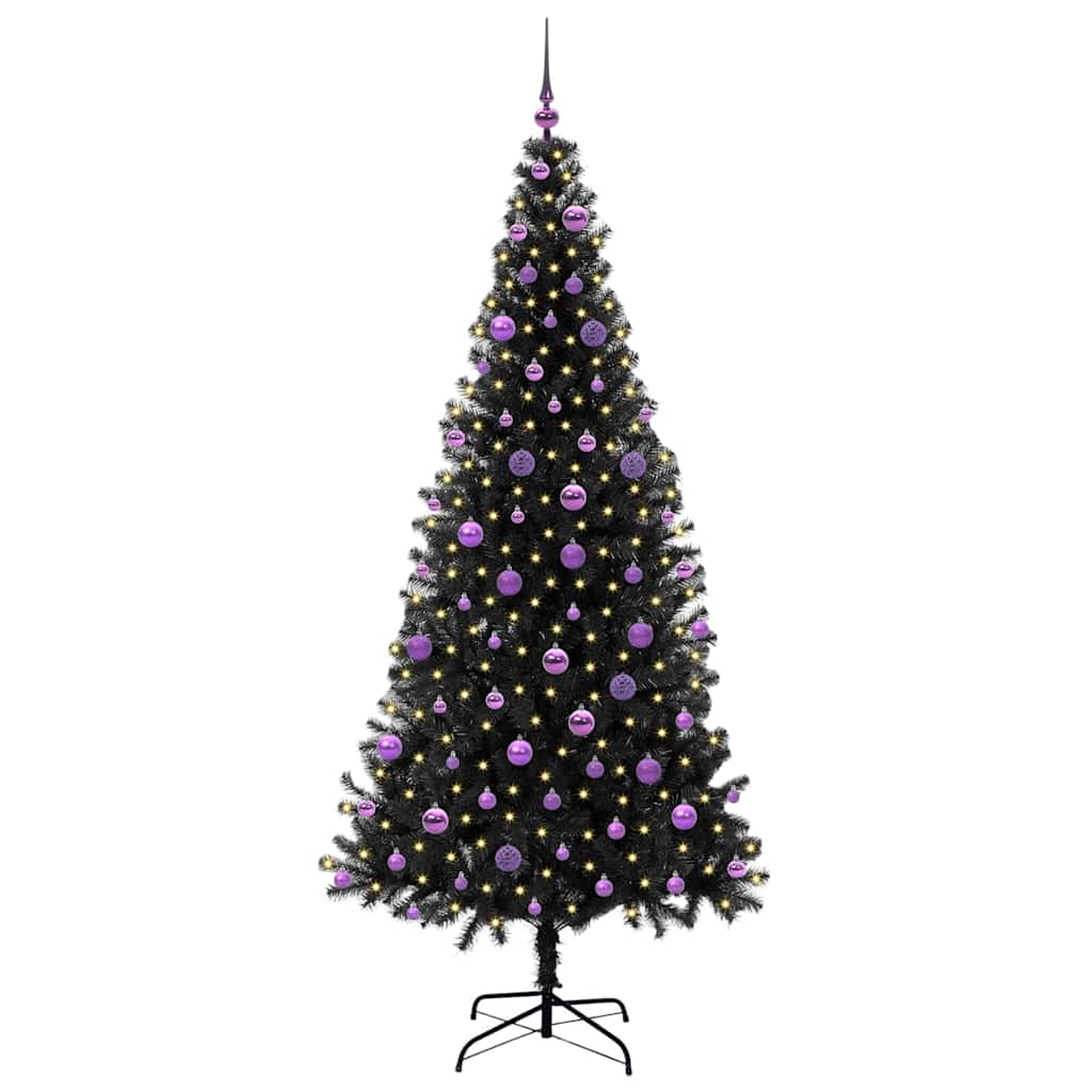 Weihnachtsbaum mit 300 LEDs mit Ständer Schwarz 210 cm PVC