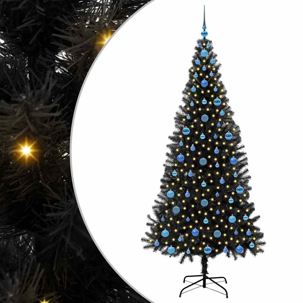 Weihnachtsbaum mit 300 LEDs mit Ständer Schwarz 210 cm PVC