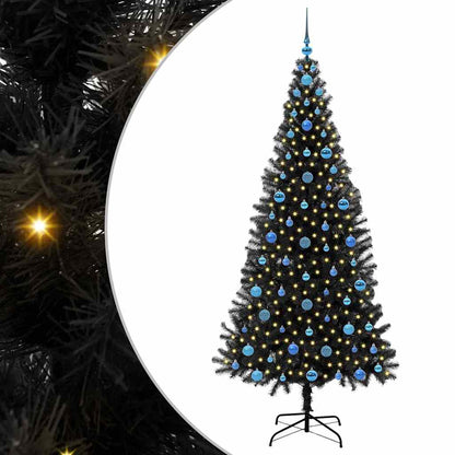 Weihnachtsbaum mit 300 LEDs mit Ständer Schwarz 210 cm PVC