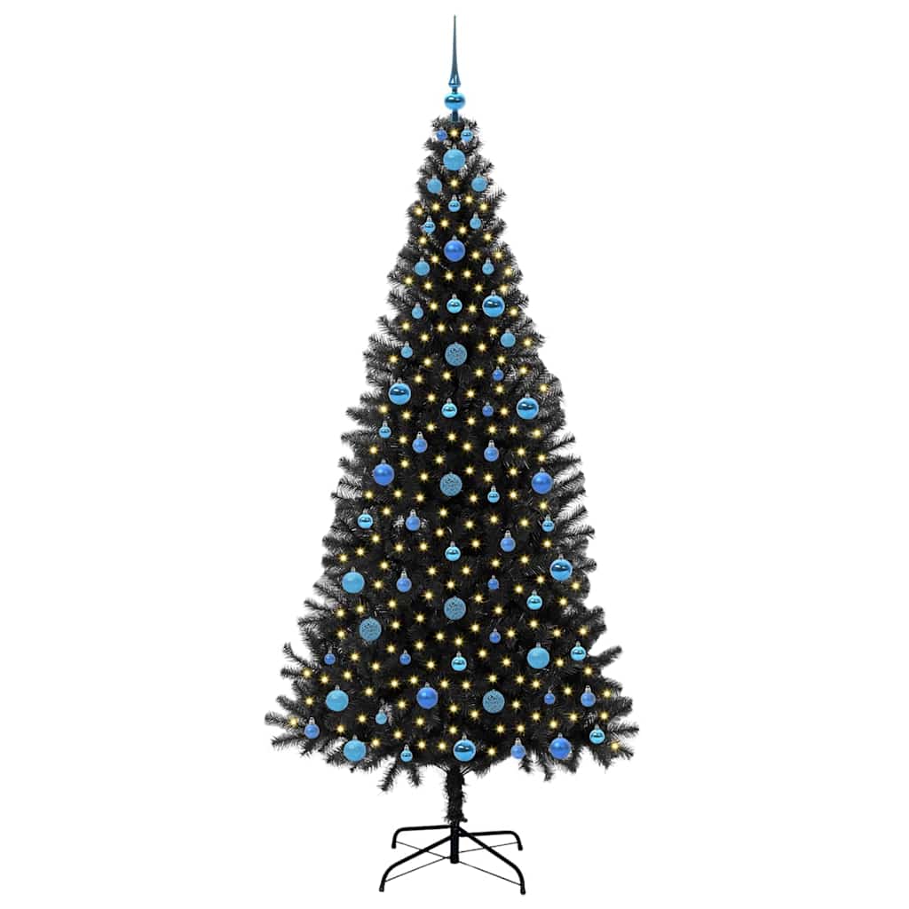 Weihnachtsbaum mit 300 LEDs mit Ständer Schwarz 210 cm PVC