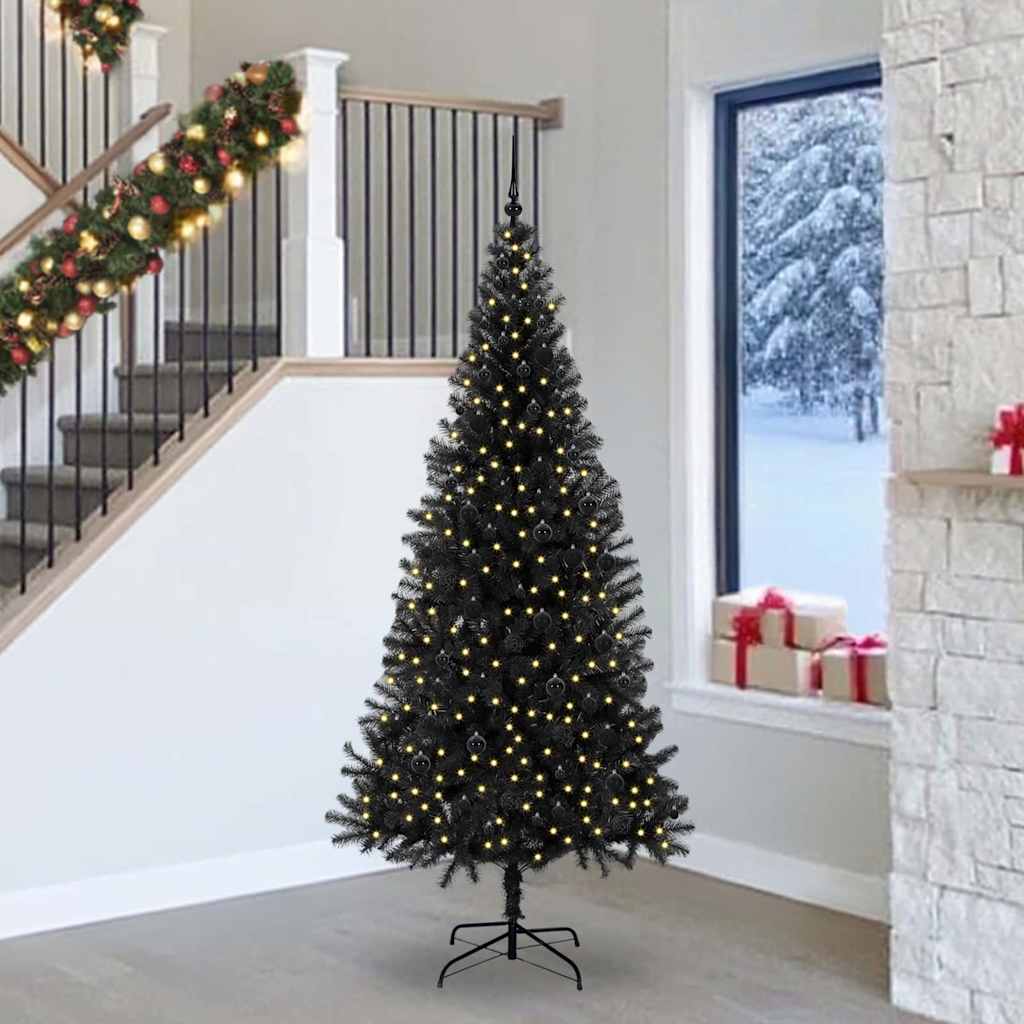 vidaXL Weihnachtsbaum mit 300 LEDs mit Ständer Schwarz 240 cm PVC