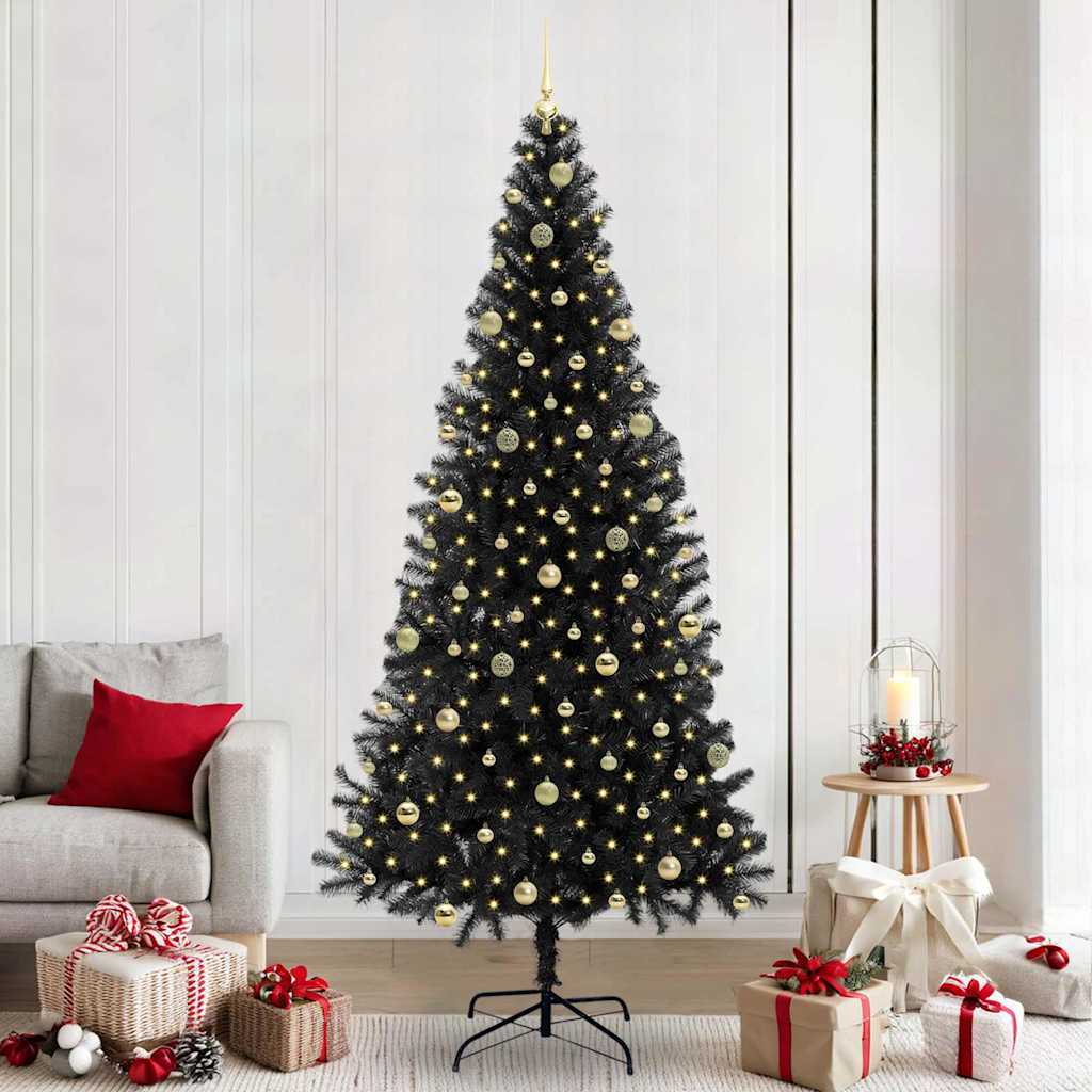 vidaXL Weihnachtsbaum mit 300 LEDs mit Ständer Schwarz 240 cm PVC