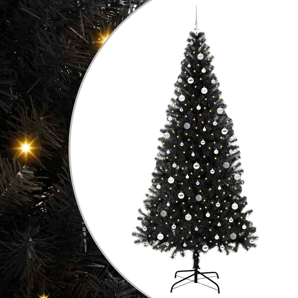 vidaXL Weihnachtsbaum mit 300 LEDs mit Ständer Schwarz 240 cm PVC