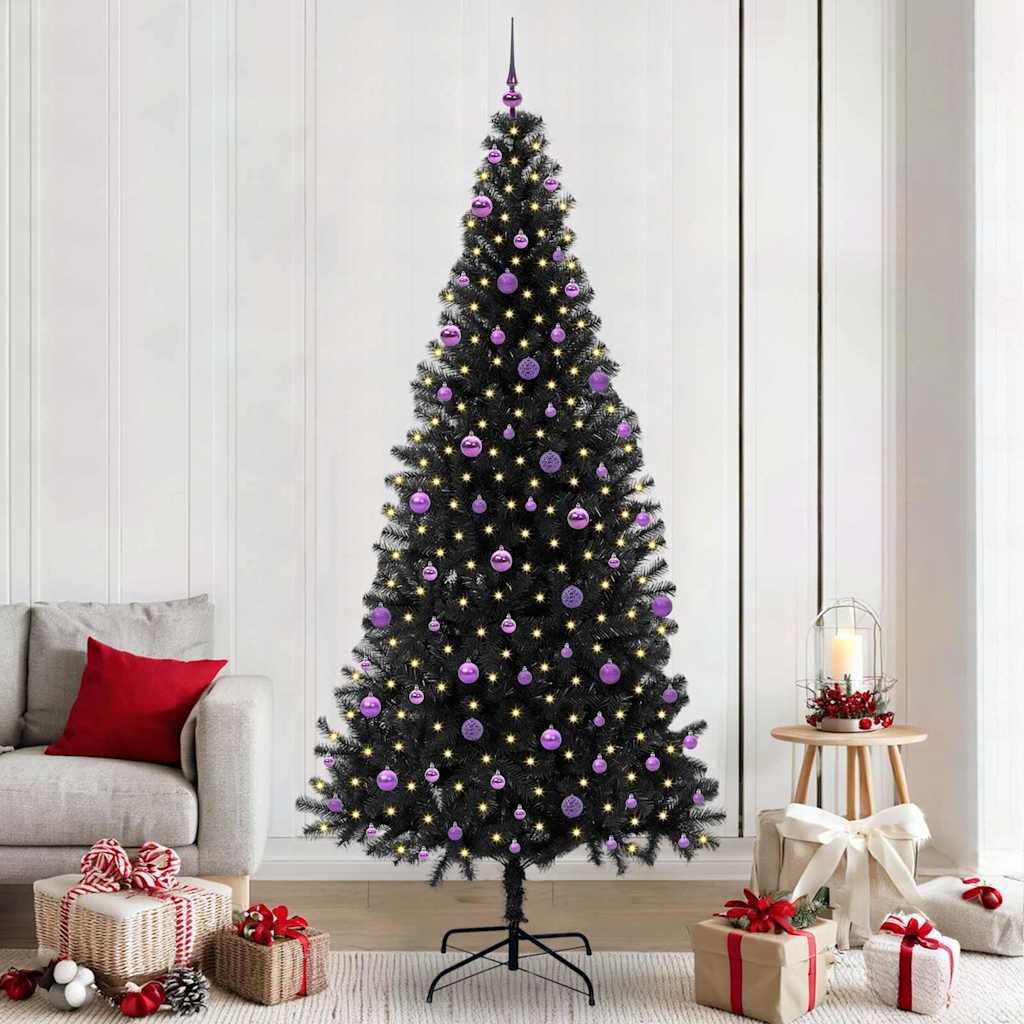 vidaXL Weihnachtsbaum mit 300 LEDs mit Ständer Schwarz 240 cm PVC