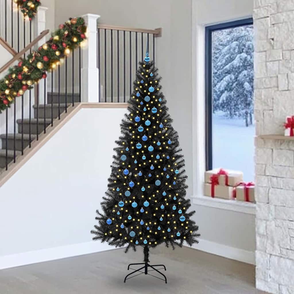 vidaXL Weihnachtsbaum mit 300 LEDs mit Ständer Schwarz 240 cm PVC