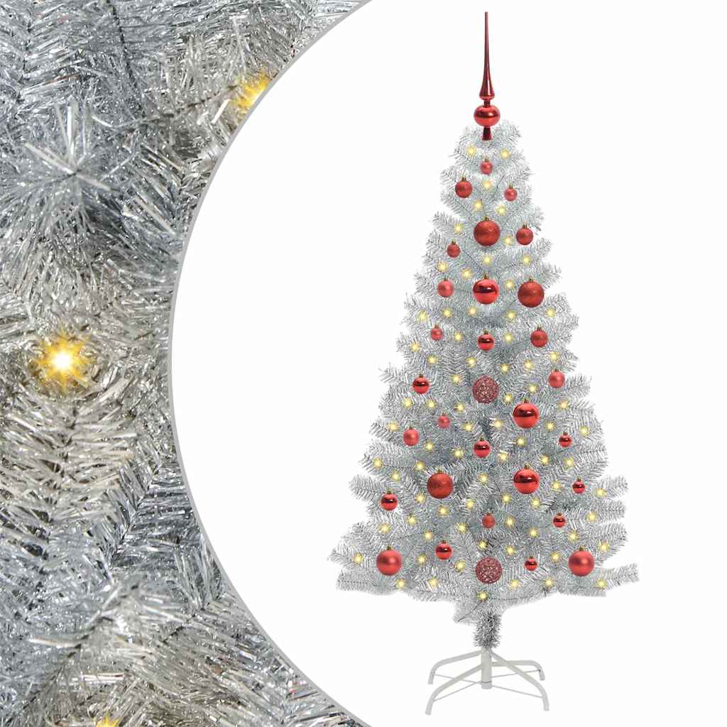Weihnachtsbaum mit 150 LEDs mit Ständer Silber 120 cm PET