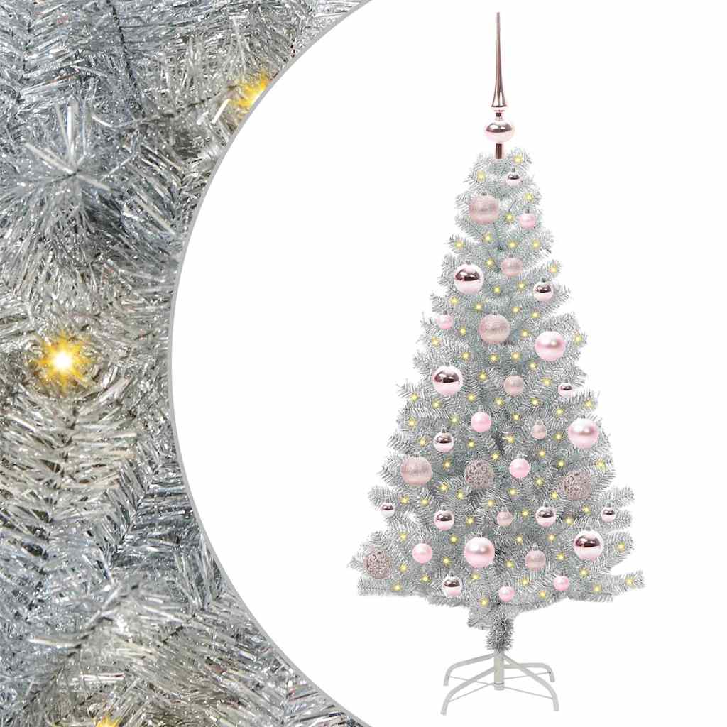 Weihnachtsbaum mit 150 LEDs mit Ständer Silber 120 cm PET