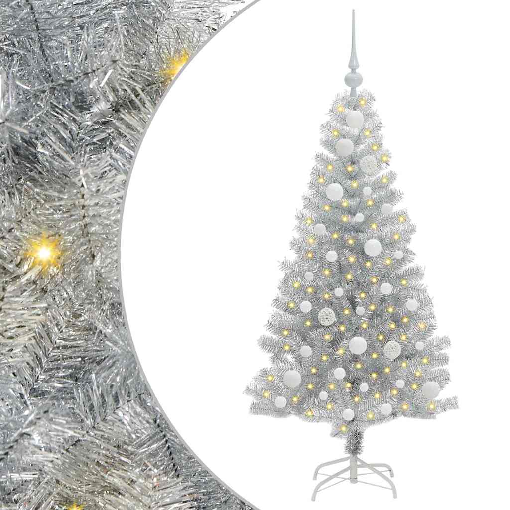 Weihnachtsbaum mit 150 LEDs mit Ständer Silber 120 cm PET