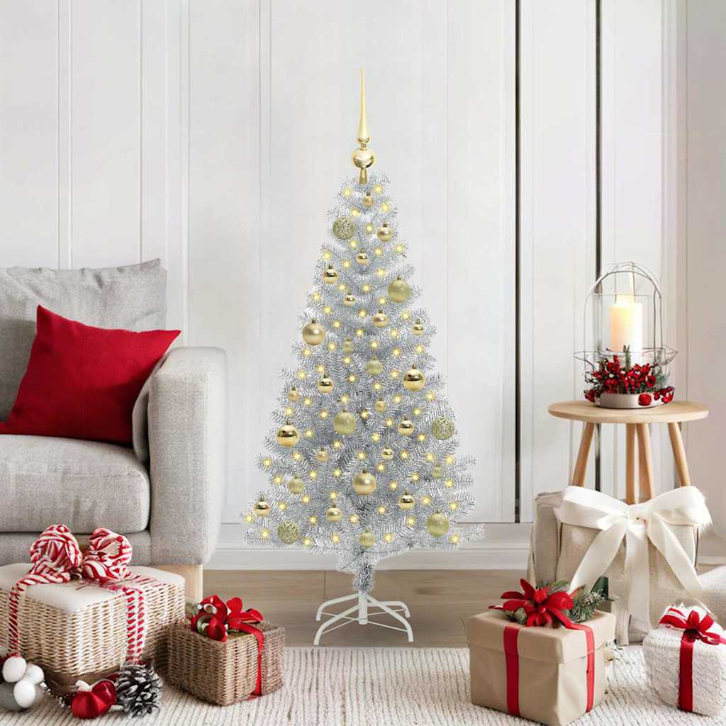 vidaXL Weihnachtsbaum mit 150 LEDs mit Ständer Silber 120 cm PET