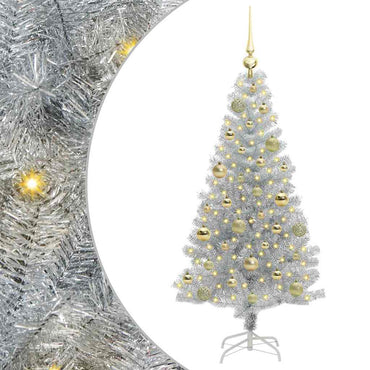 vidaXL Weihnachtsbaum mit 150 LEDs mit Ständer Silber 120 cm PET