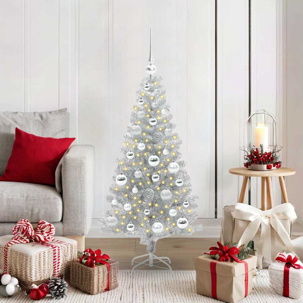 vidaXL Weihnachtsbaum mit 150 LEDs mit Ständer Silber 120 cm PET