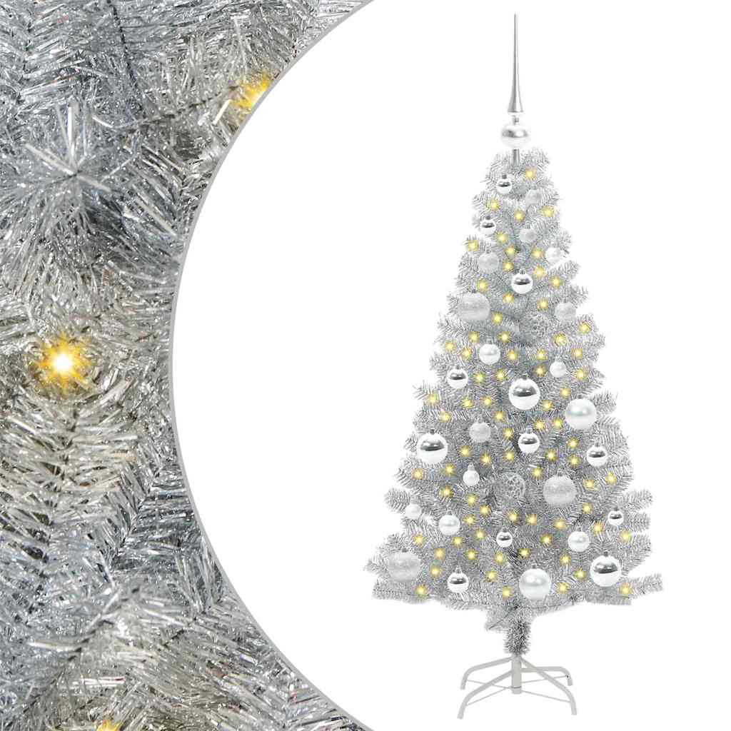vidaXL Weihnachtsbaum mit 150 LEDs mit Ständer Silber 120 cm PET