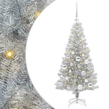 vidaXL Weihnachtsbaum mit 150 LEDs mit Ständer Silber 120 cm PET