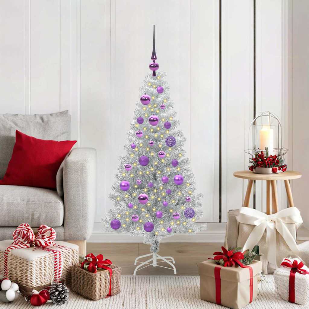 vidaXL Weihnachtsbaum mit 150 LEDs mit Ständer Silber 120 cm PET