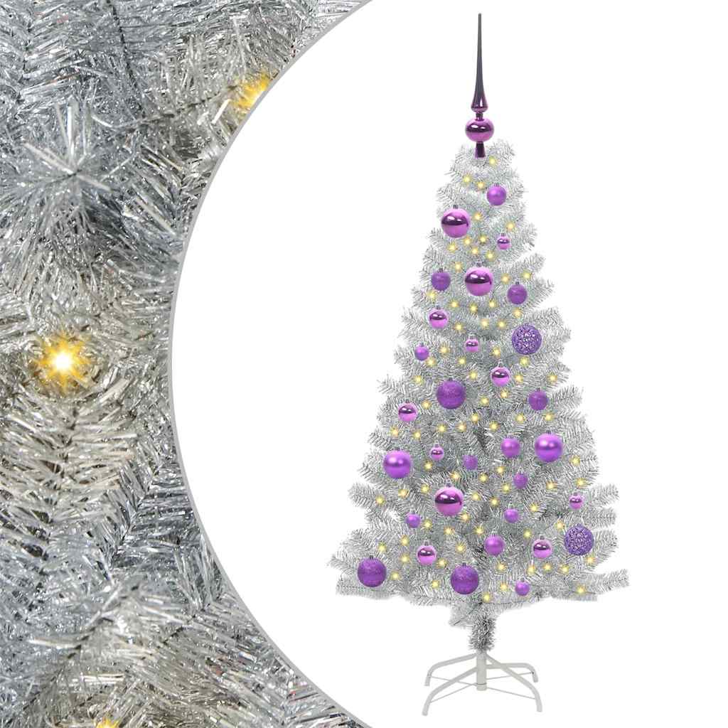 vidaXL Weihnachtsbaum mit 150 LEDs mit Ständer Silber 120 cm PET