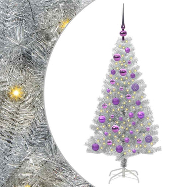 vidaXL Weihnachtsbaum mit 150 LEDs mit Ständer Silber 120 cm PET