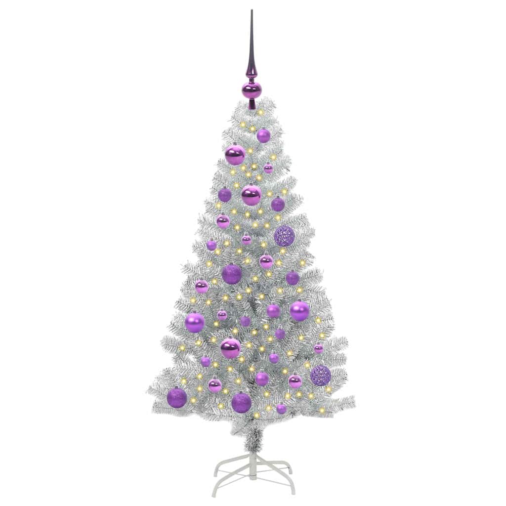 vidaXL Weihnachtsbaum mit 150 LEDs mit Ständer Silber 120 cm PET