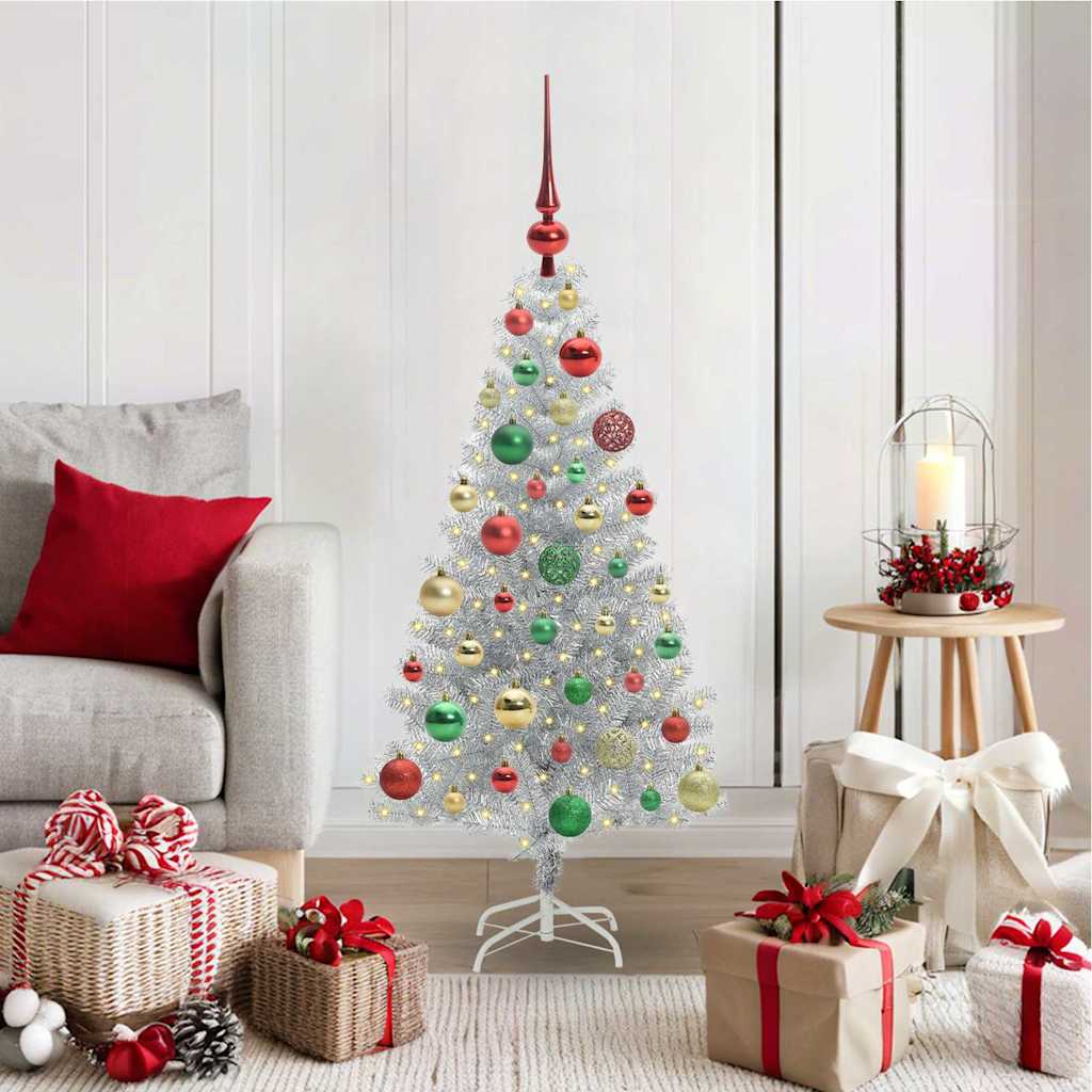vidaXL Weihnachtsbaum mit 150 LEDs mit Ständer Silber 120 cm PET