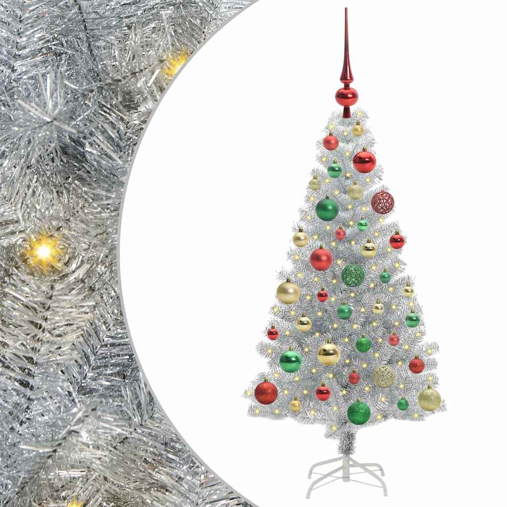 vidaXL Weihnachtsbaum mit 150 LEDs mit Ständer Silber 120 cm PET