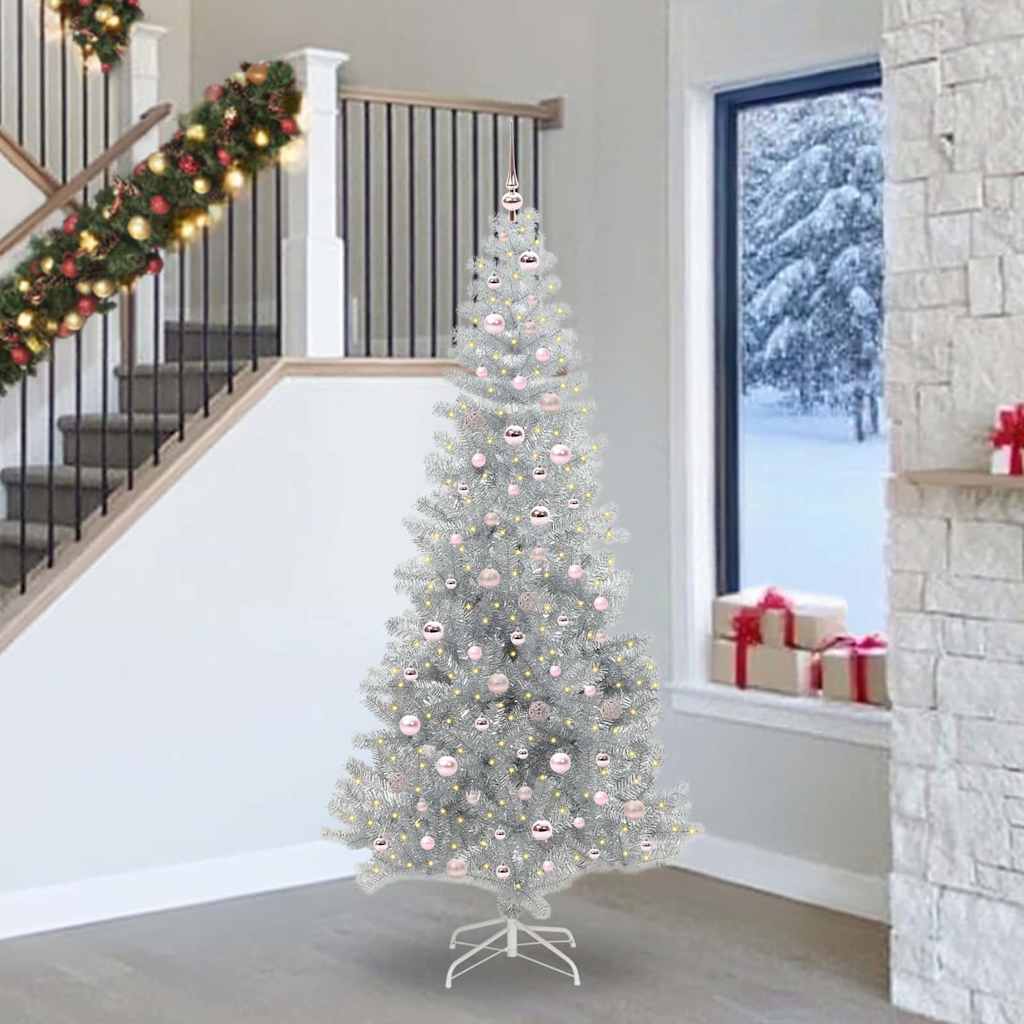vidaXL Weihnachtsbaum mit 300 LEDs mit Ständer Silber 240 cm PET